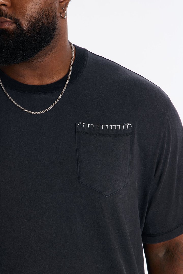 Gridline Fade Pocket Stitch Tee - Black Wash