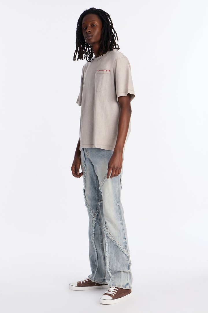 Gridline Fade Pocket Stitch Tee - Grey Mineral Wash