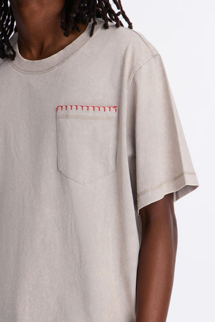 Gridline Fade Pocket Stitch Tee - Grey Mineral Wash