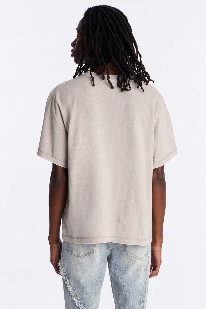 Gridline Fade Pocket Stitch Tee - Grey Mineral Wash