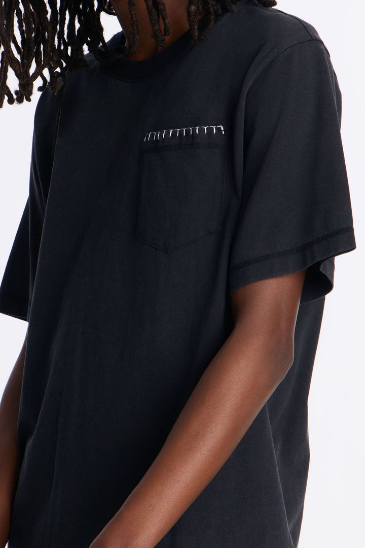 Gridline Fade Pocket Stitch Tee - Black Wash