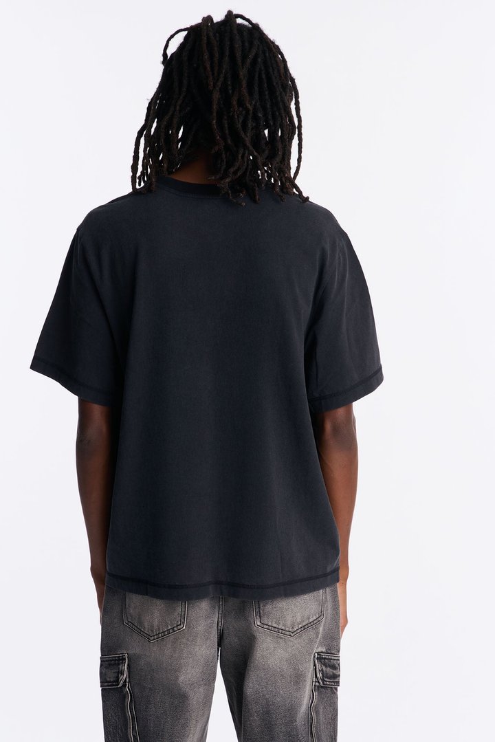 Gridline Fade Pocket Stitch Tee - Black Wash
