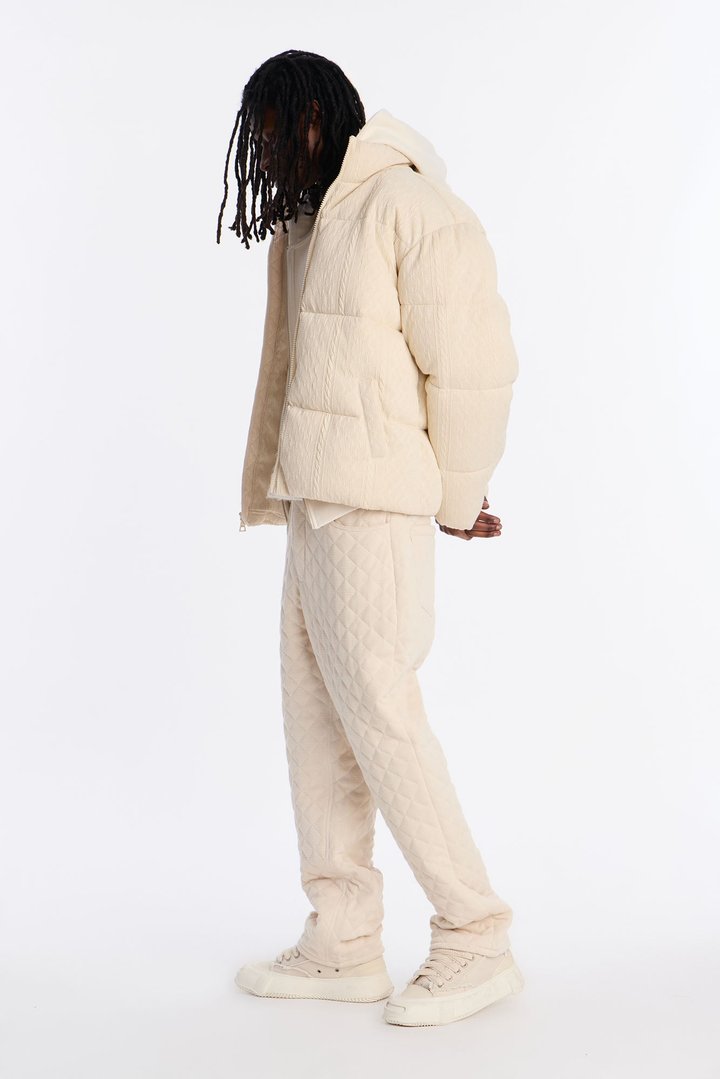 Straight Textured Cabin Quilted Pant - Cream