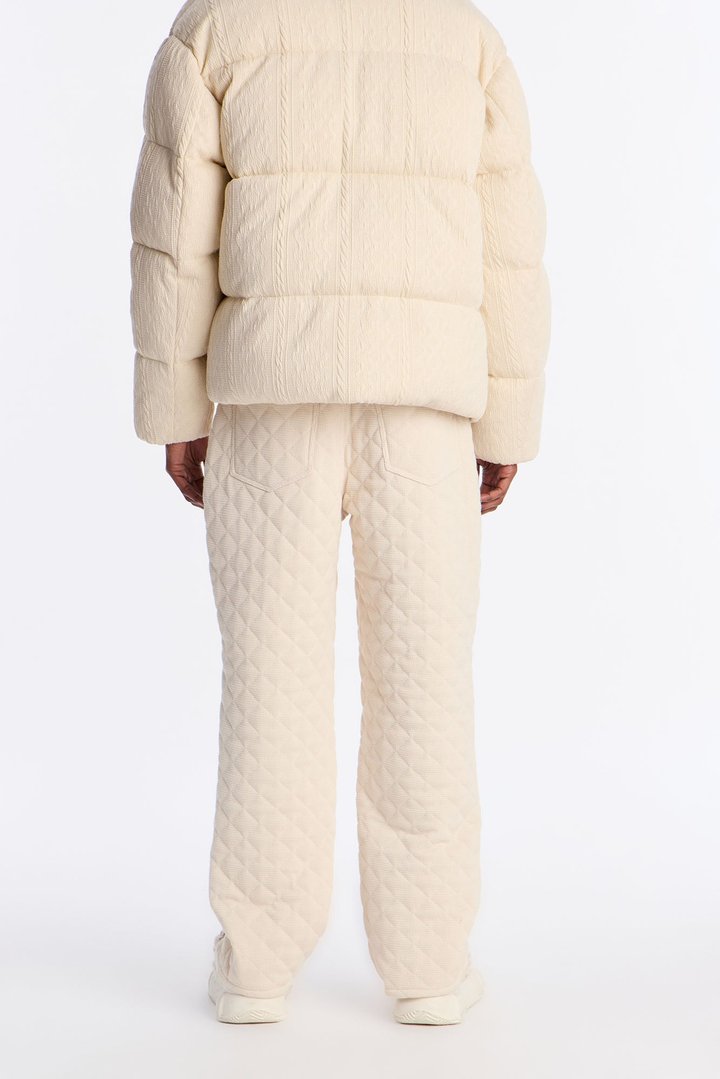 Straight Textured Cabin Quilted Pant - Cream