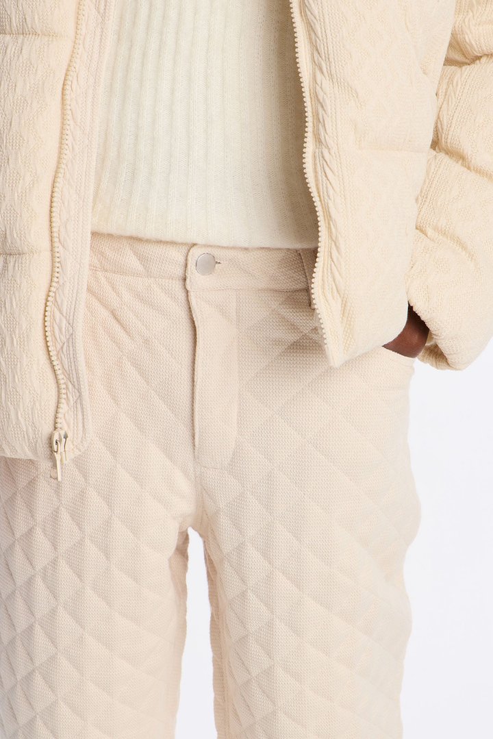 Straight Textured Cabin Quilted Pant - Cream
