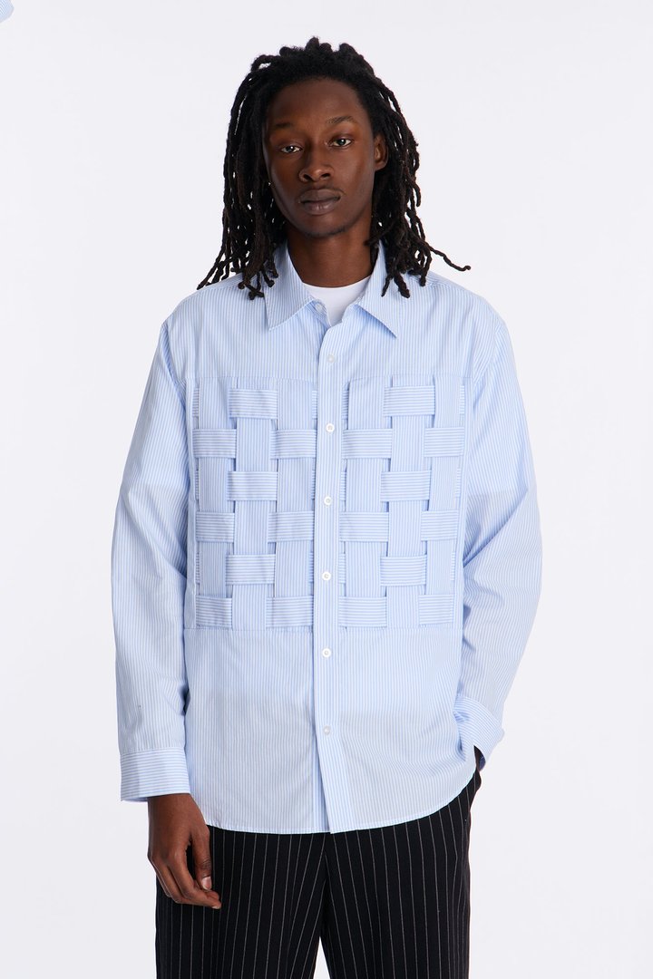 Relaxed Trenzado Striped Button Up Shirt - Light Blue