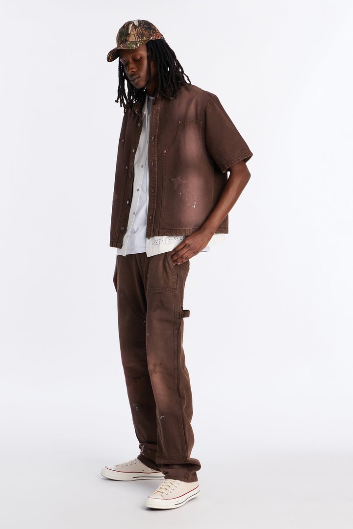 Straight Splatter Paint Distressed Carpenter Work Pant - Brown