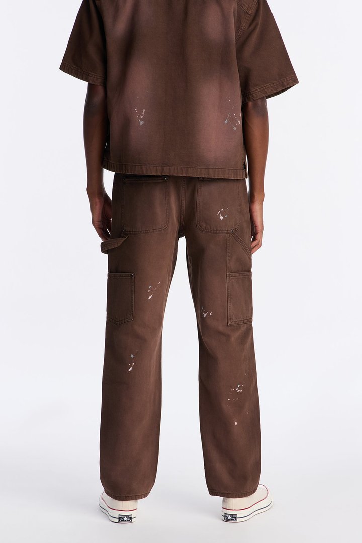 Straight Splatter Paint Distressed Carpenter Work Pant - Brown