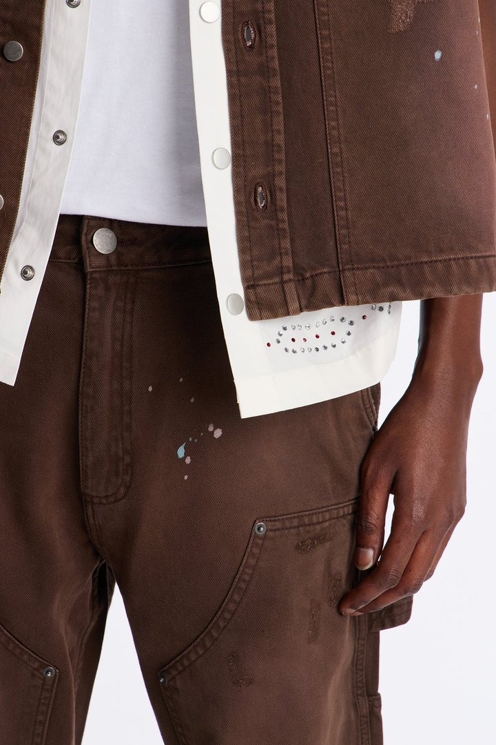 Straight Splatter Paint Distressed Carpenter Work Pant - Brown