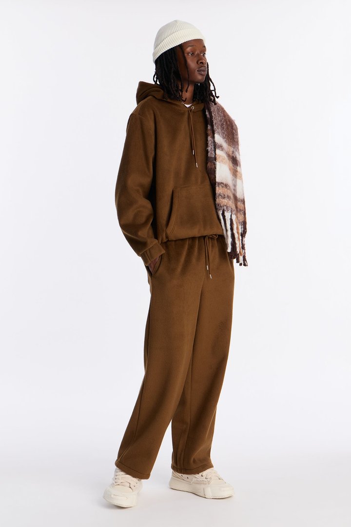 Fuzzy Textured Premium Hoodie - Brown