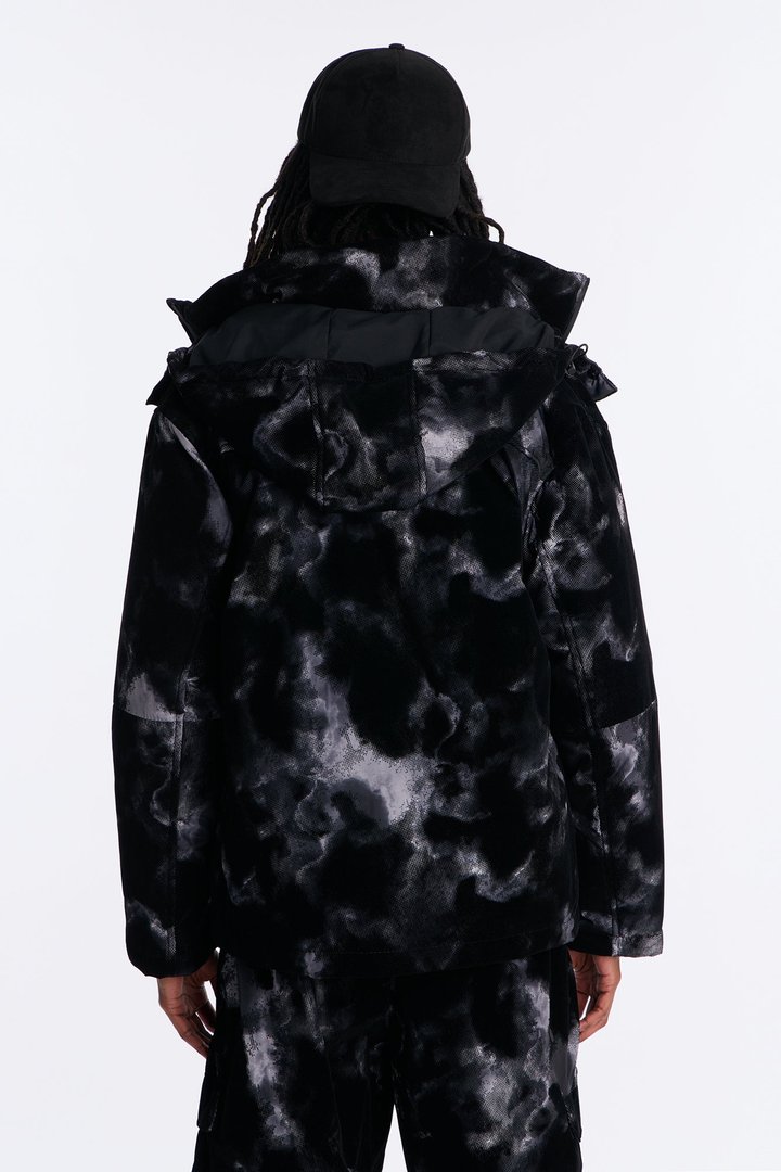 Padded Flocked Marble Ski Jacket - Black