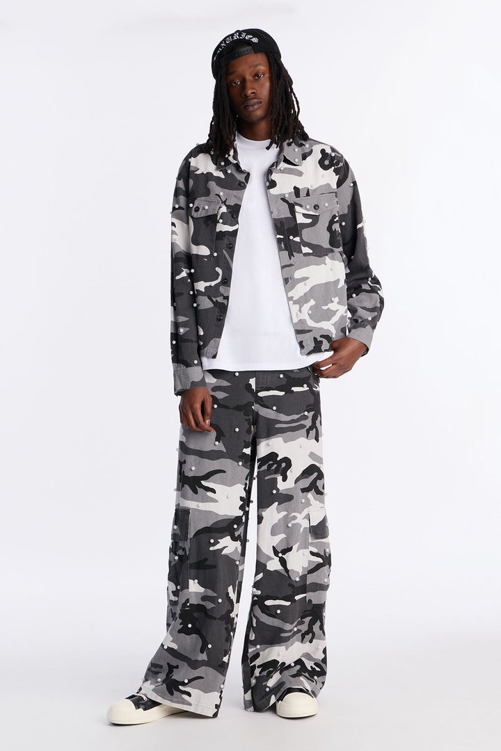 Pearl Wildin Camo Cargo Baggy Pants - Black