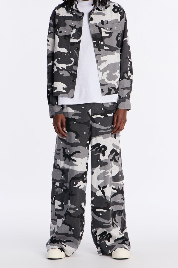 Pearl Wildin Camo Cargo Baggy Pants - Black