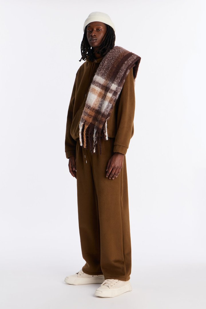 Fuzzy Textured Premium Straight Pants - Brown