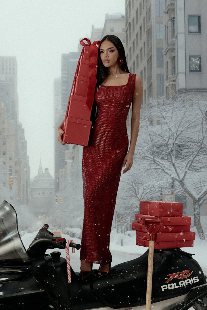 Dazzling Nights Rhinestone Maxi Dress - DarkRed
