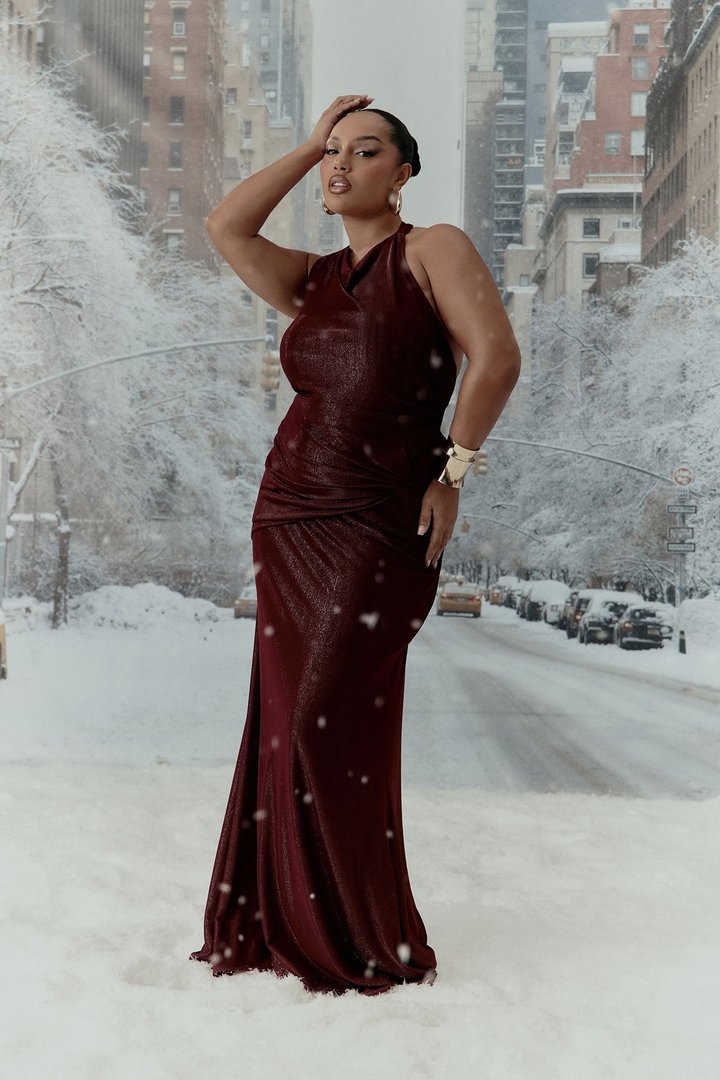 All For You Backless Metallic Maxi Dress - Burgundy