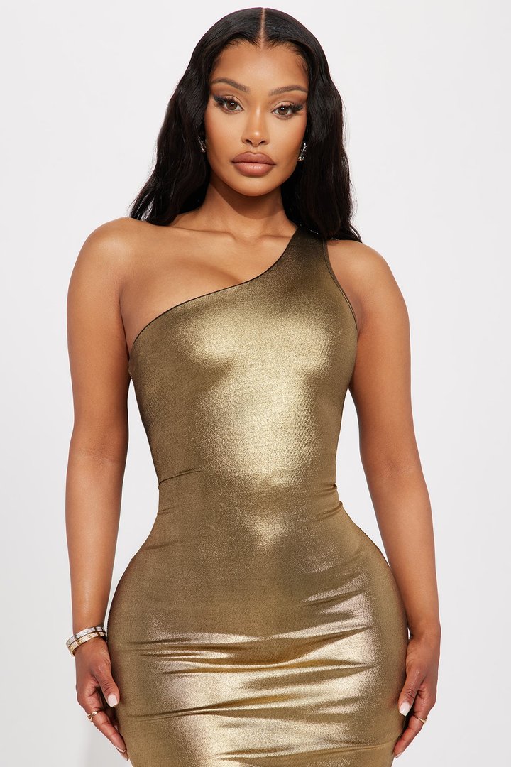 Shani Metallic Midi Dress - Gold