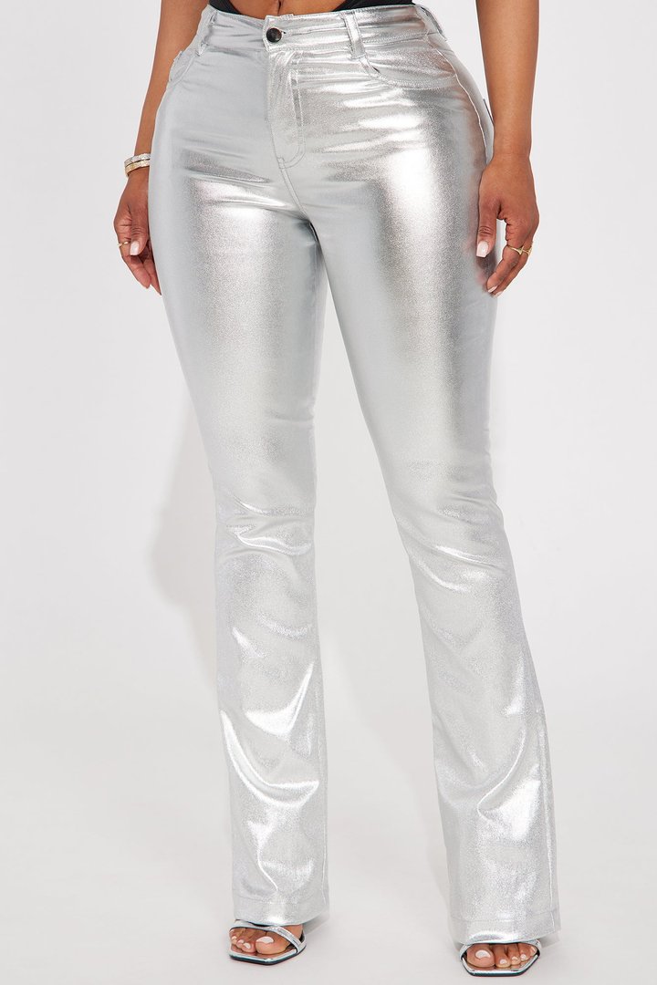 Behind The Flash Metallic Flare Pant - Silver