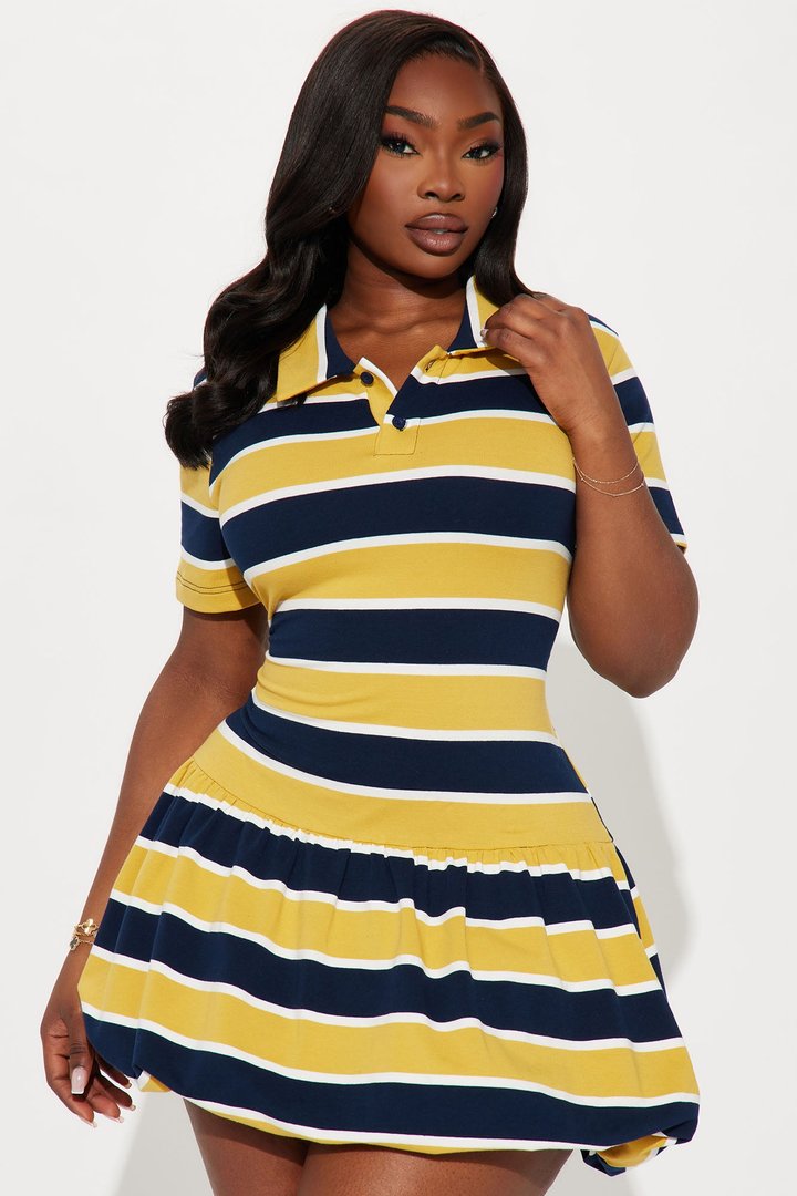 Hayes Striped Bubble Micro Mini Dress - Yellow/combo