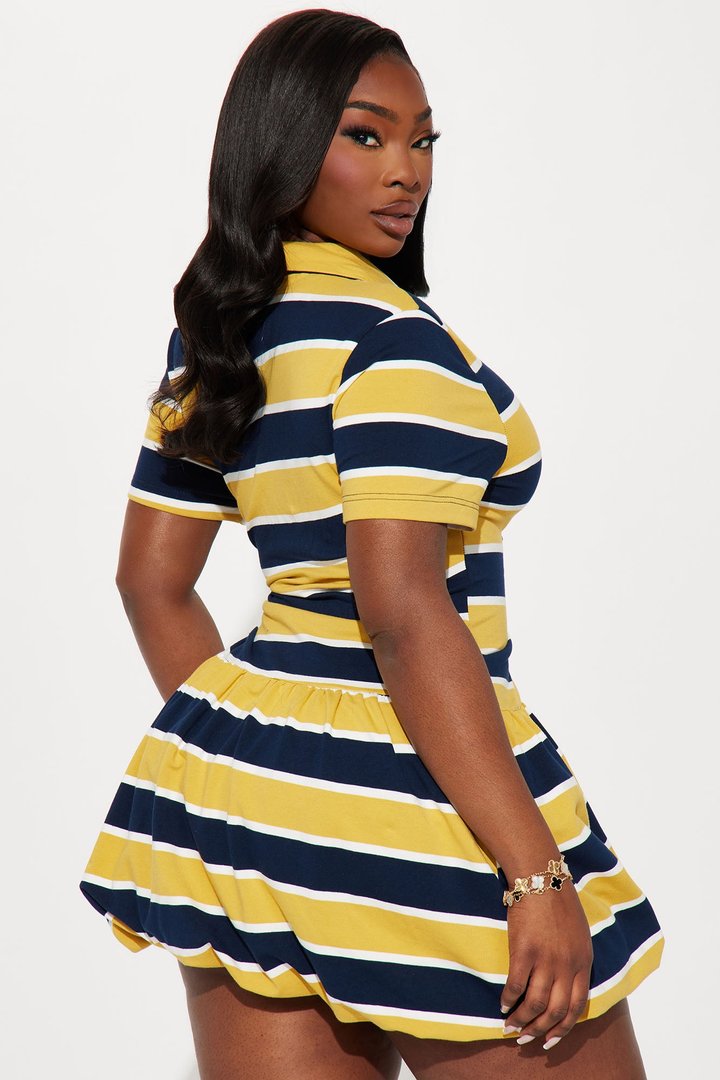 Hayes Striped Bubble Micro Mini Dress - Yellow/combo