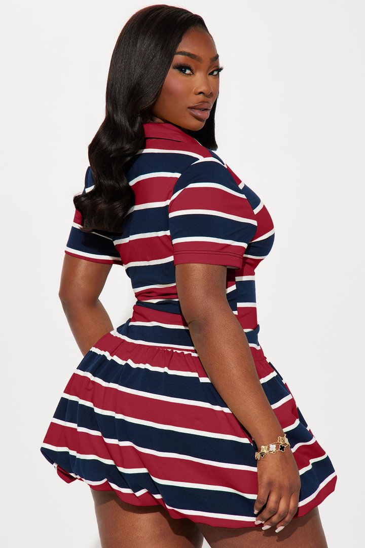 Hayes Striped Bubble Micro Mini Dress - Navy/Red