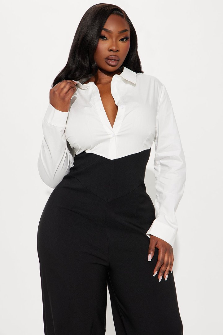 Never Late Jumpsuit - White/Black
