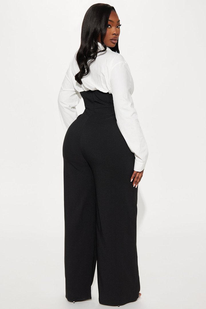 Never Late Jumpsuit - White/Black