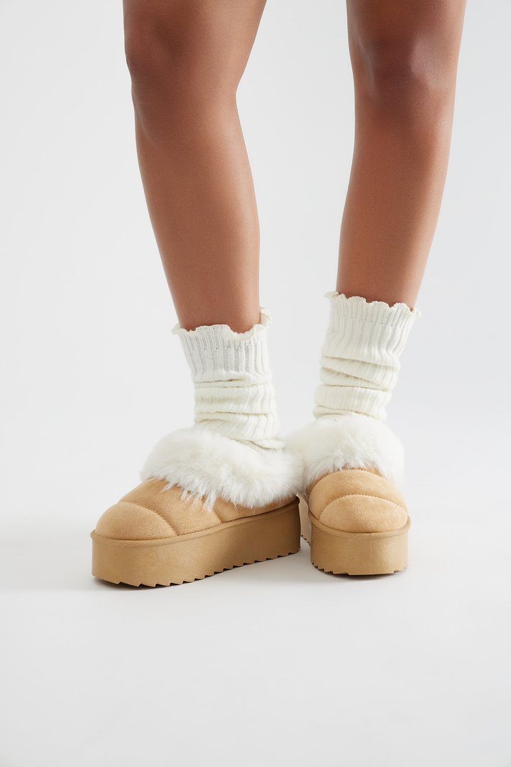 North Pole Fur Trim Booties - Tan