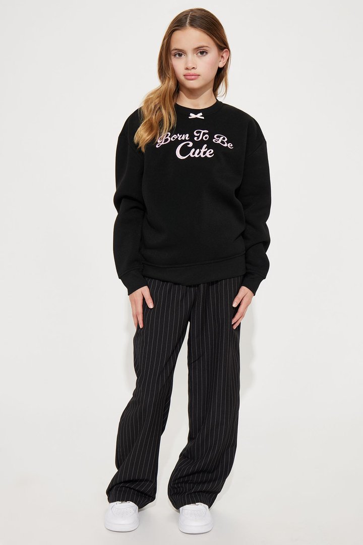 Mini Born To Be Cute Crew Neck Sweatshirt - Black