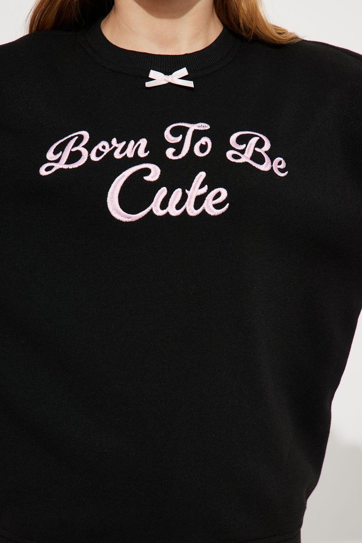 Mini Born To Be Cute Crew Neck Sweatshirt - Black