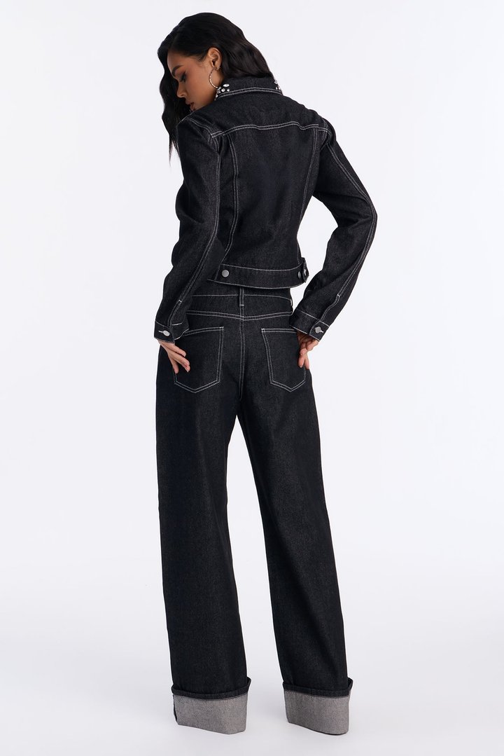 Margaux Fancy Embellished Denim Jacket - Black