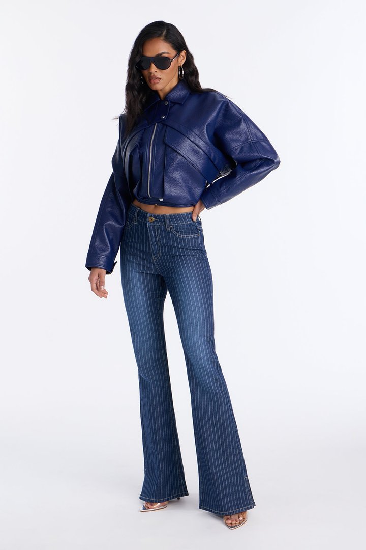 Sailor Stripe Stetch Flare Jeans - Dark Wash