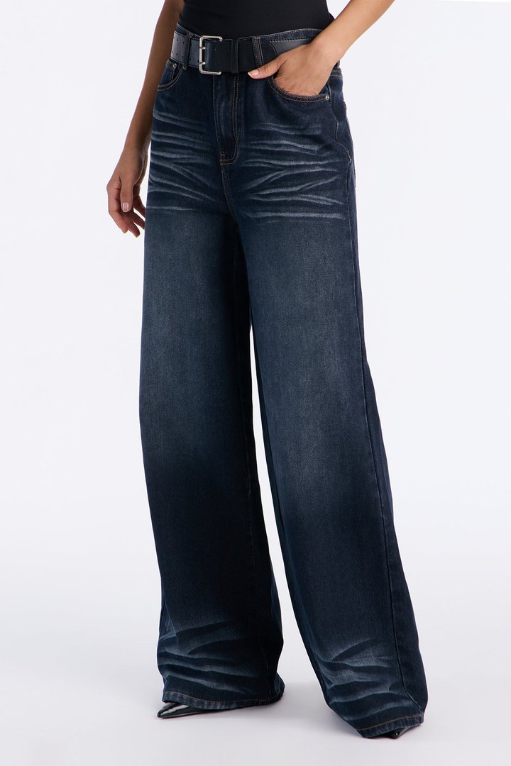 Charleston Baggy Wide Leg Jeans - Dark Wash