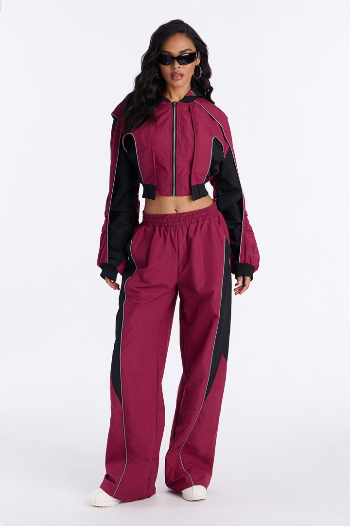 Set The Trend Windbreaker Jacket - Burgundy/combo