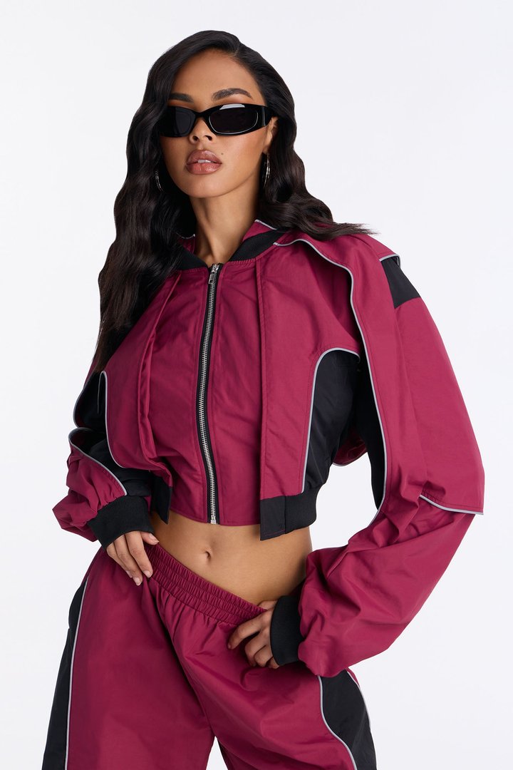 Set The Trend Windbreaker Jacket - Burgundy/combo