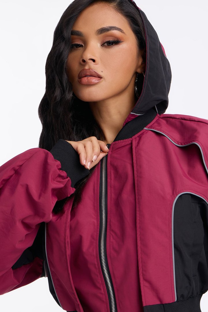 Set The Trend Windbreaker Jacket - Burgundy/combo