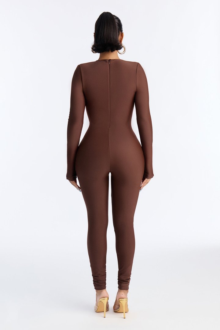 Noemi Form Double Lined Jumpsuit - Chocolate