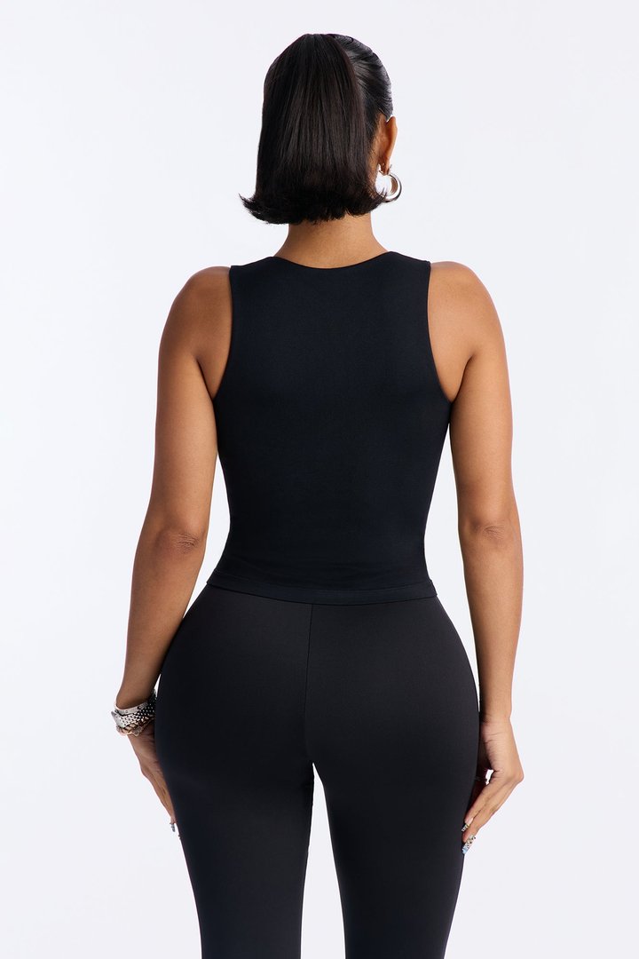 Seamless Smooth Double Lined U Neck Tank Top - Black