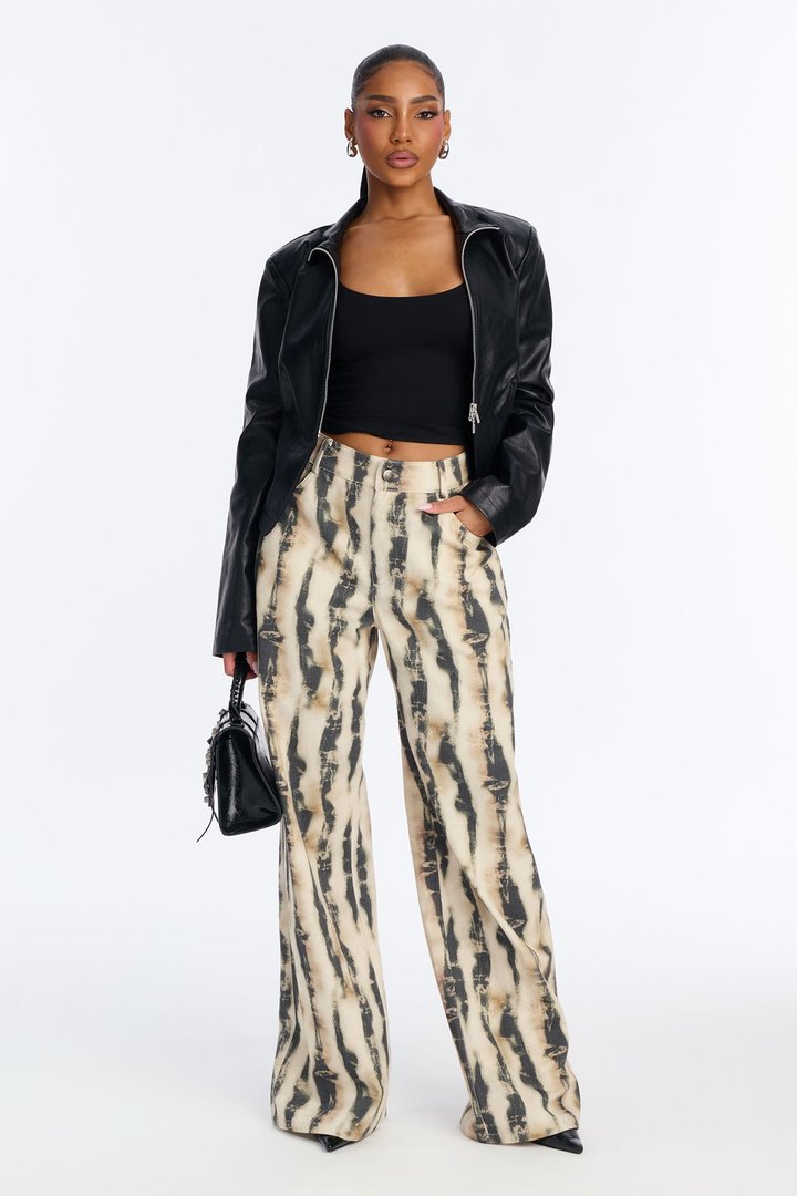Stelara Abstract High Rise Wide Leg Pant 32″ - Taupe/combo