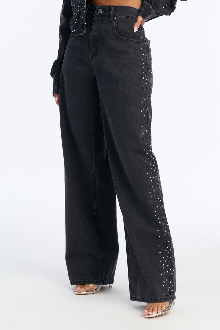 Showbiz Baby Embellished Straight Leg Jeans - Black Wash