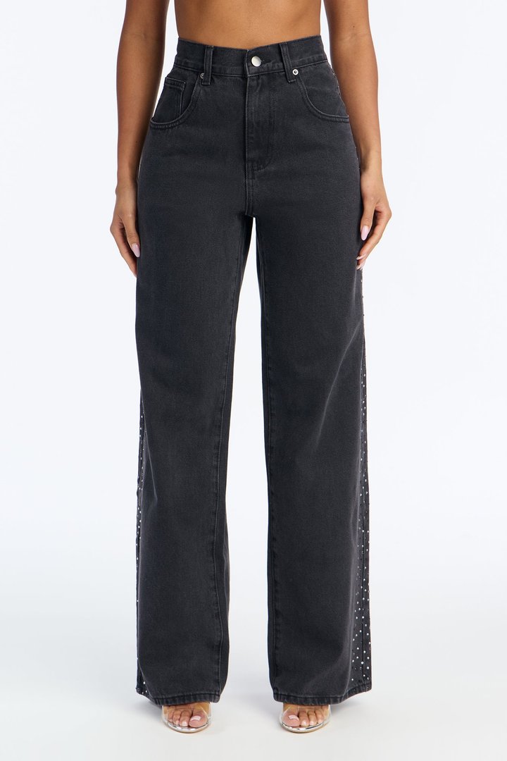 Showbiz Baby Embellished Straight Leg Jeans - Black Wash