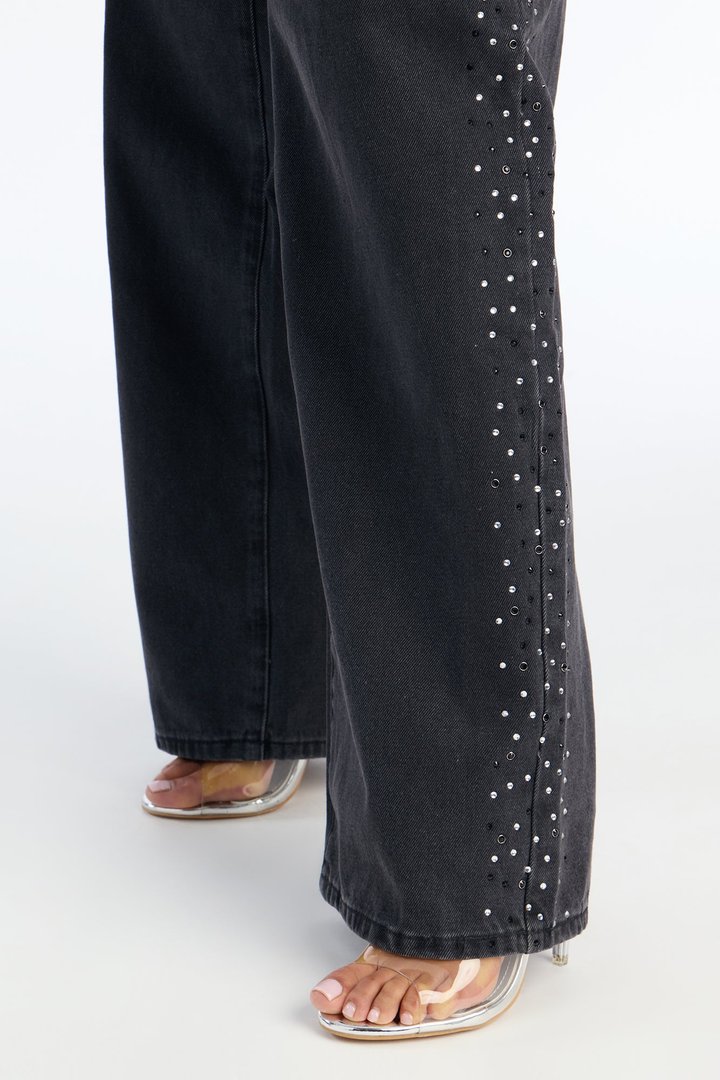Showbiz Baby Embellished Straight Leg Jeans - Black Wash