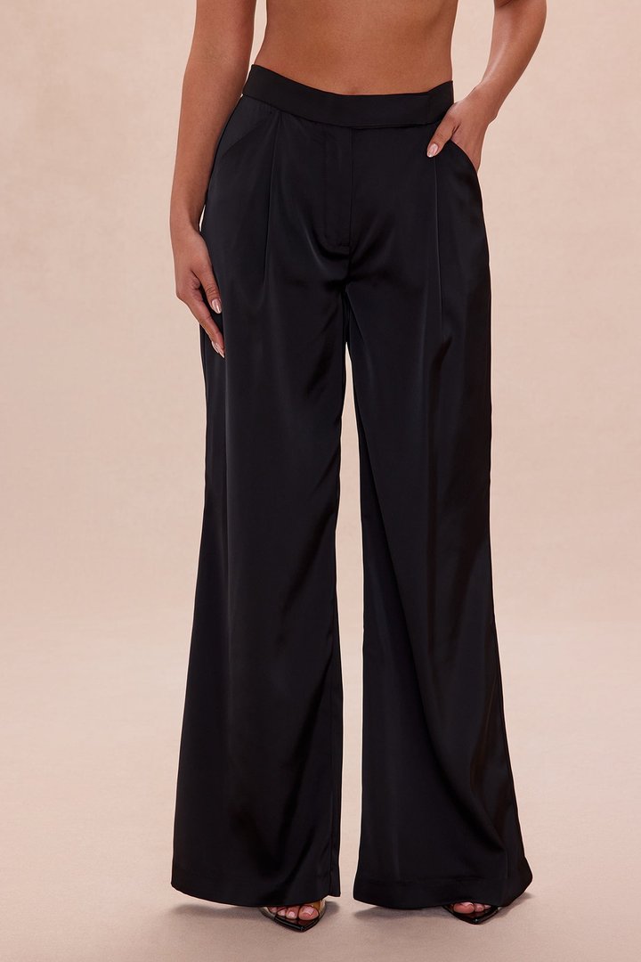 Maylee Satin Wide Leg Pant - Black