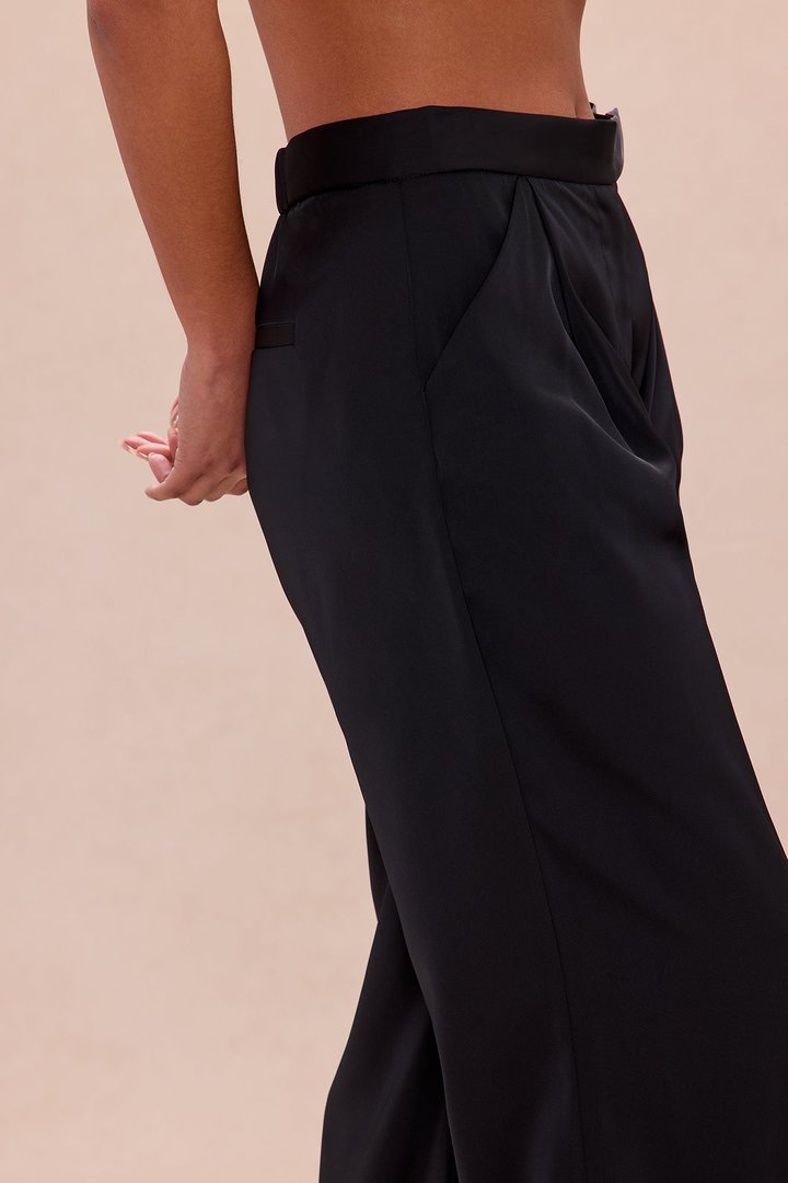 Maylee Satin Wide Leg Pant - Black