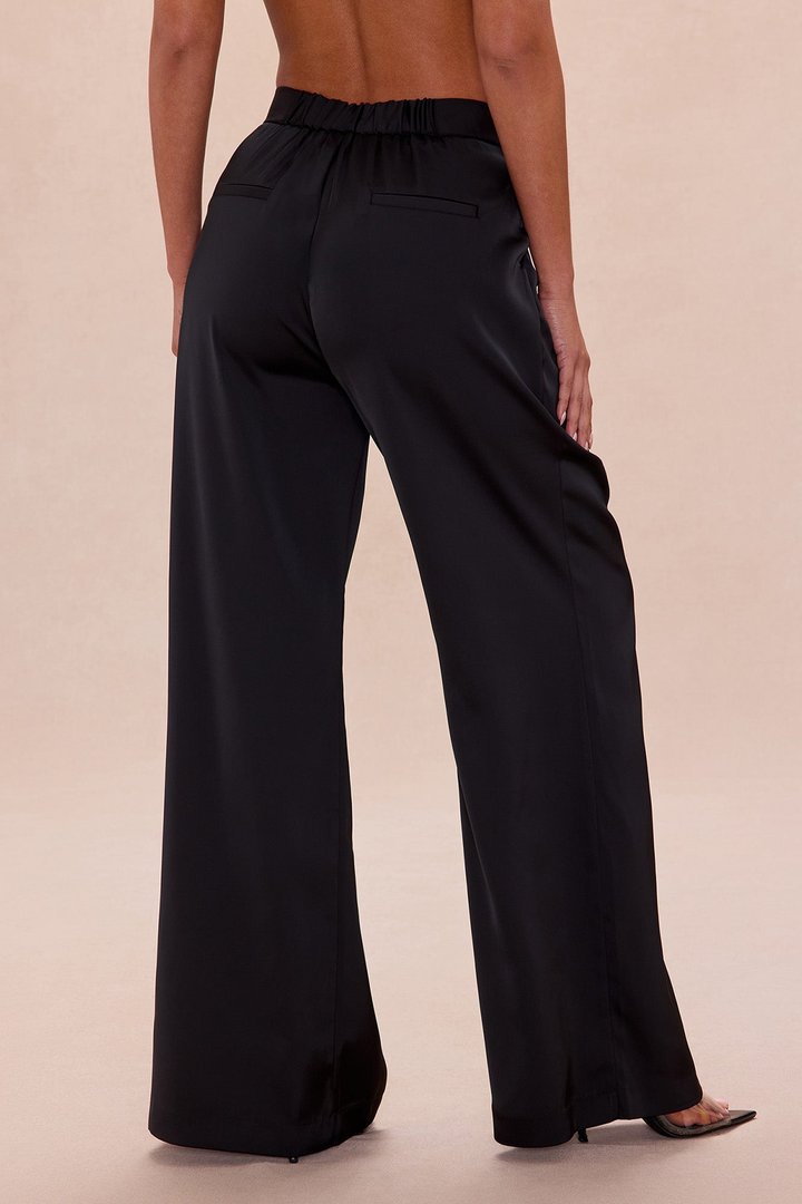 Maylee Satin Wide Leg Pant - Black