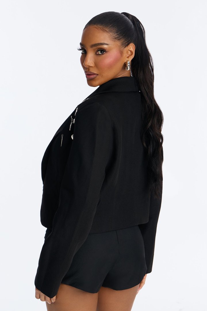 The Baddest Cropped Charm Embellished Blazer - Black