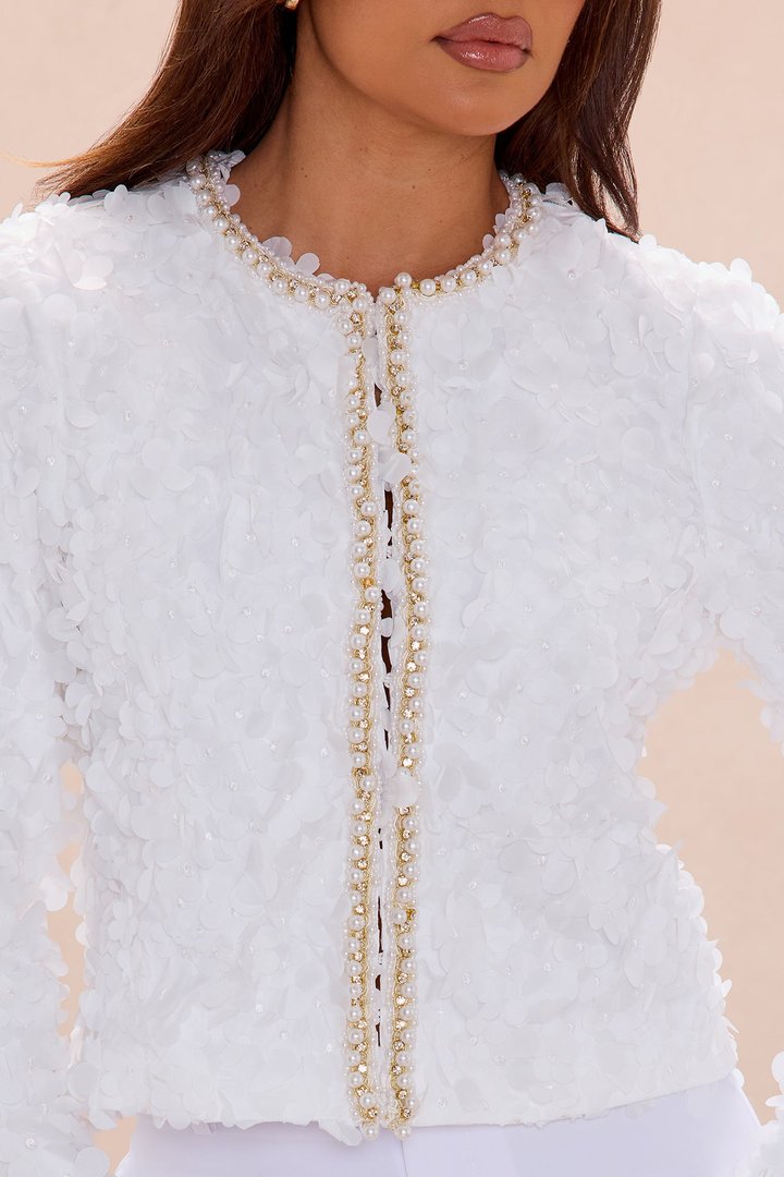 Daisy Embellished Trim Tulle Jacket - White