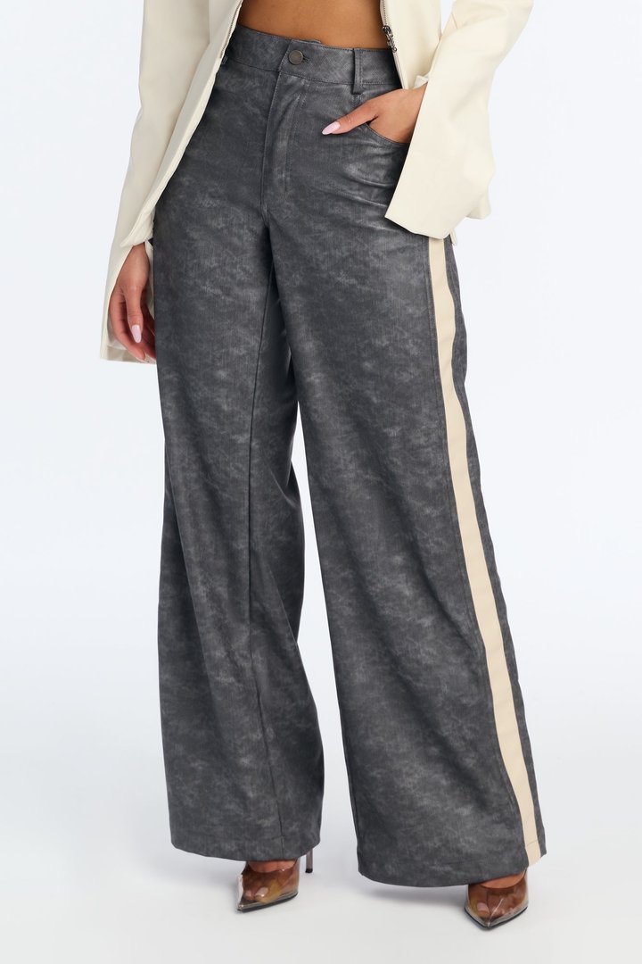 Kelsey Washed Faux Leather Wide Leg Pant - Rinse Blue Wash