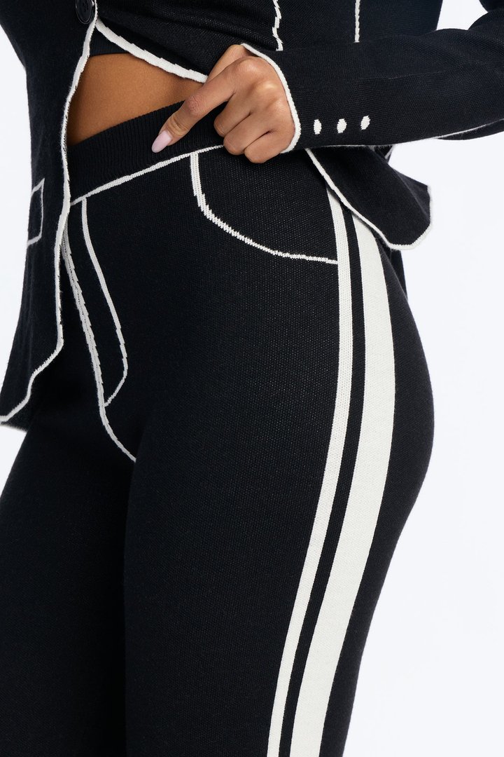 Sleek Comfort Sweater Blazer Pant Set - Black