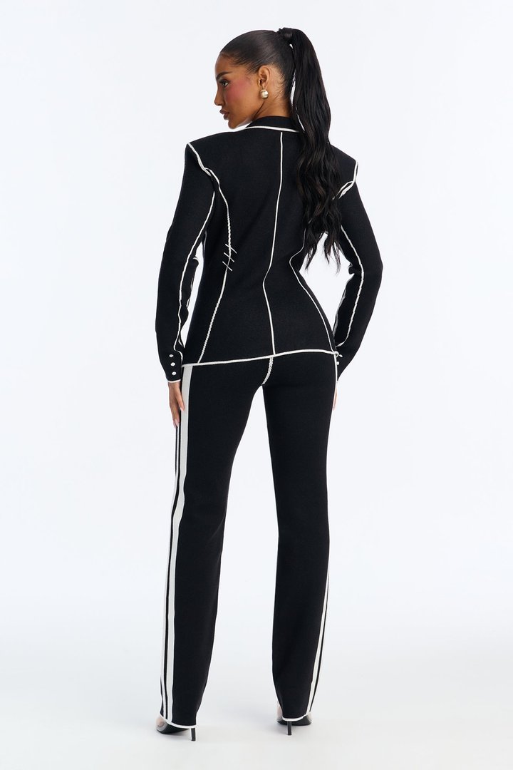 Sleek Comfort Sweater Blazer Pant Set - Black